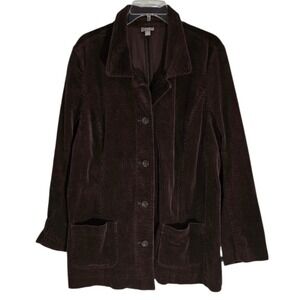 J. Jill Brown Corduroy Button Front Jacket XL 100% Cotton Collared Chore Coat